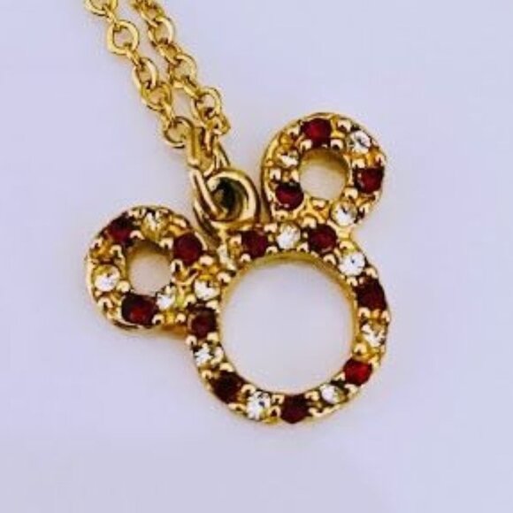 Disney Minnie Mouse Red & Clear Crystal Pendant Necklace Gold Tone - Picture 3 of 3